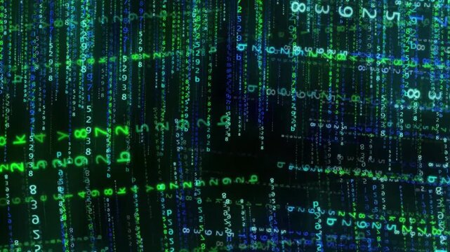Glowing Numerical Code and Streaming Data for Digital Technology Visualization 4K