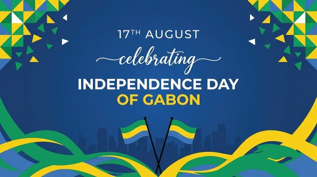 17th August Celebrating Independence Day of Gabon patterned border banner
