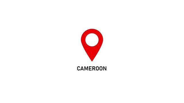 Red location pin icon with white circle and text on CAMEROON white background map marker navigation. Location or map pin icon symbol set. Location pointer.