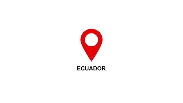 Red location pin icon with white circle and text on ECUADOR white background map marker navigation. Location or map pin icon symbol set. Location pointer.