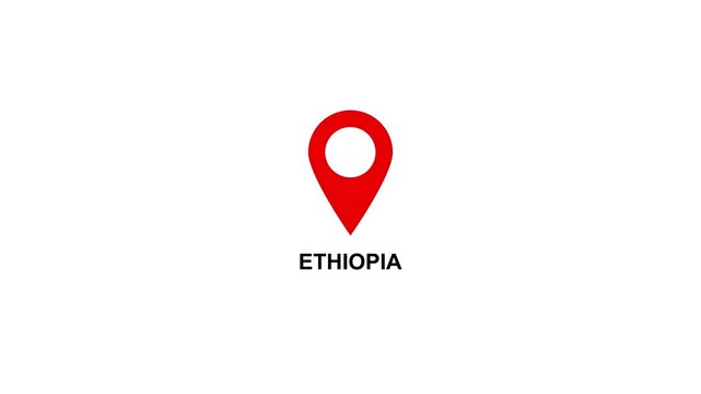 Red location pin icon with white circle and text on ETHIOPIA white background map marker navigation. Location or map pin icon symbol set. Location pointer.