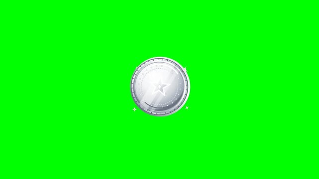 Cheerful Silver Coin with Star Icon Bouncing and Squishing on Chroma Key Green Screen Background for Business and Finance Animation