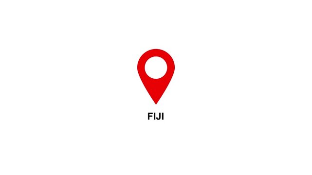 Red location pin icon with white circle and text on FIJI white background map marker navigation. Location or map pin icon symbol set. Location pointer.
