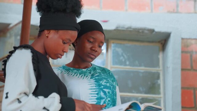 Mother teaches child. Parent guiding young learner. Mother and child engaged in educational reading session. Nurturing mother helps her child study and explore cultural traditions peacefully