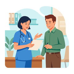 Obraz premium Nurse Consults Patient in Medical Office, Doctor Discusses Health Results, Vector Illustration