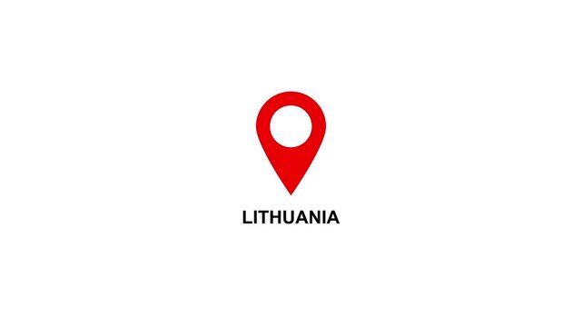 Red location pin icon with white circle and text on LITHUANIA white background map marker navigation. Location or map pin icon symbol set. Location pointer.