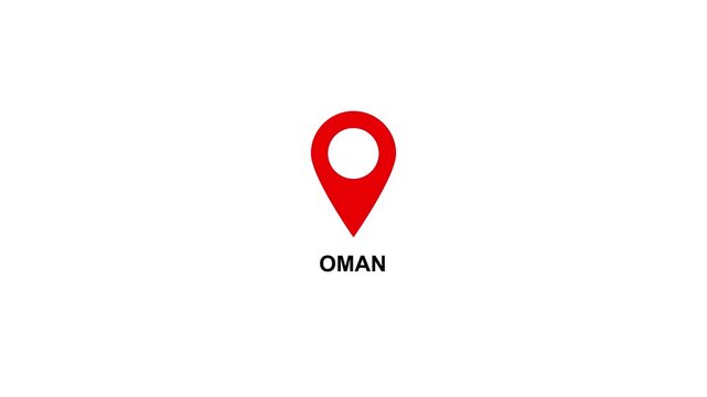 Red location pin icon with white circle and text on  OMAN white background map marker navigation. Location or map pin icon symbol set. Location pointer.