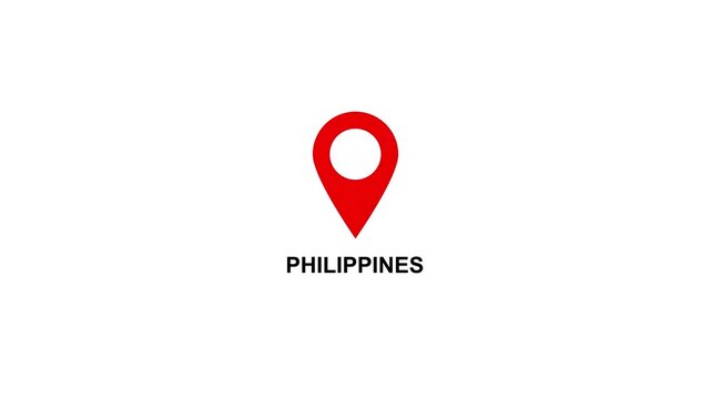 Red location pin icon with white circle and text on  PHILIPPINES white background map marker navigation. Location or map pin icon symbol set. Location pointer.