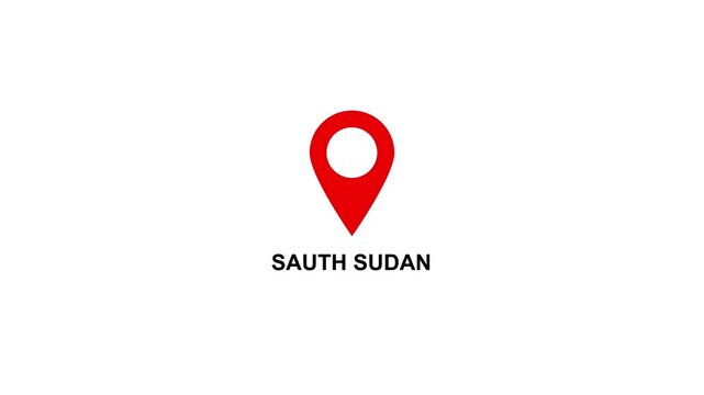 Red location pin icon with white circle and text on SAUTH SUDAN white background map marker navigation. Location or map pin icon symbol set. Location pointer.