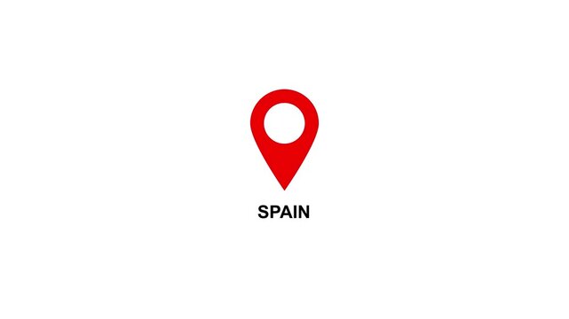 Red location pin icon with white circle and text on  SPAIN white background map marker navigation. Location or map pin icon symbol set. Location pointer.