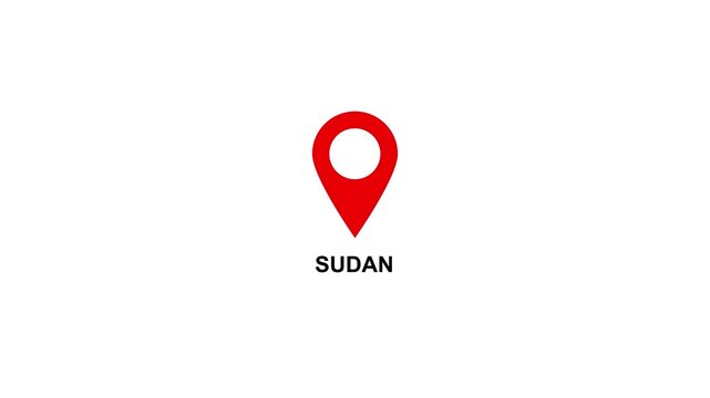 Red location pin icon with white circle and text on SUDAN white background map marker navigation. Location or map pin icon symbol set. Location pointer.