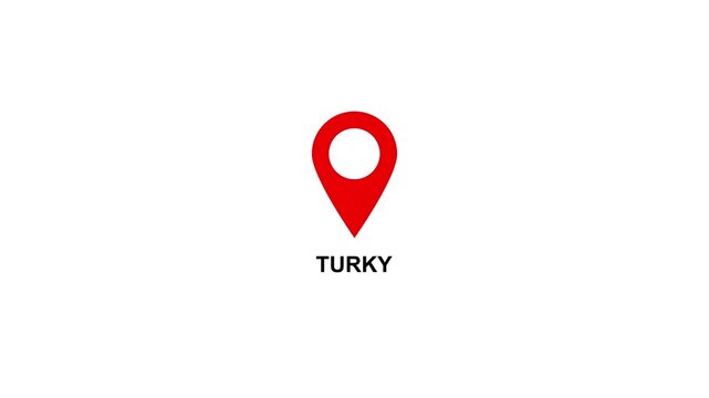 Red location pin icon with white circle and text on TURKY white background map marker navigation. Location or map pin icon symbol set. Location pointer.