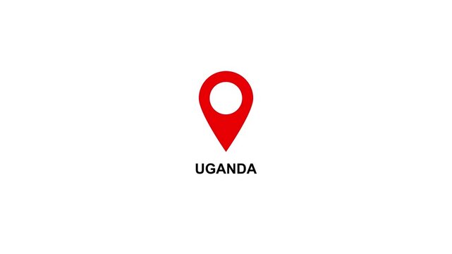 Red location pin icon with white circle and text on  UGANDA white background map marker navigation. Location or map pin icon symbol set. Location pointer.