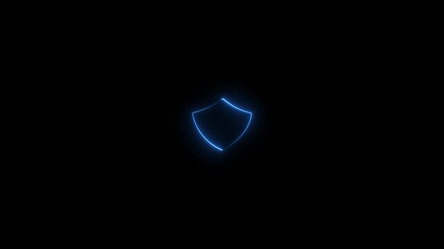 Neon blue shield animation glowing cyber security Animation on black background