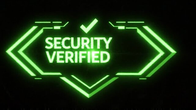 Green digital security verified text animation with checkmark