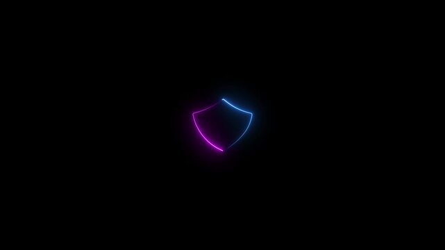 Two Neon blue shield animation glowing cyber security Animation on black background
