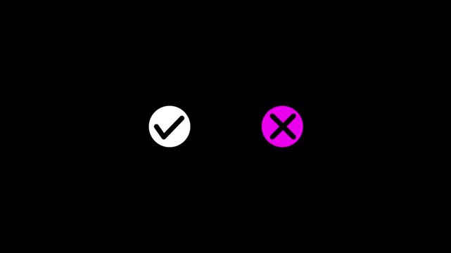 White check mark and red x cross symbols animation on black background.