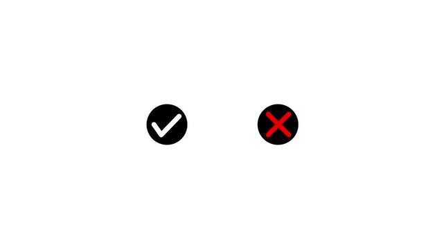 White check mark and red x cross symbols animation on White background.