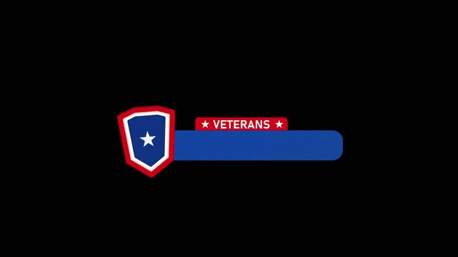 Animated Patriotic Shield Badge Lower Third Bar for Veterans Day on Green Screen and Black Background