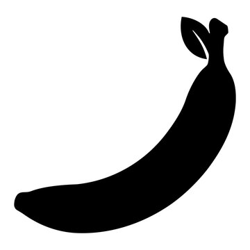 Banana silhouette black curved fruit icon with leaf for tropical snacks and smoothie bars