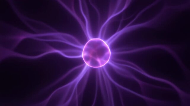 Deep-violet plasma blooms outward from center, with luminous tendrils gradually extending and thickening against deep black, creating mesmerizing cosmic energy and cinematic glow.