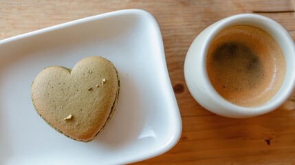 Fototapeta premium Heart Shaped Cookie on White Plate with Coffee.