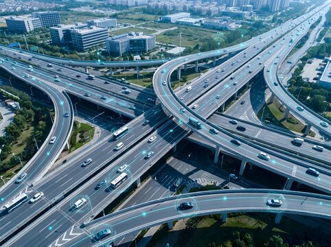 Smart city infrastructure with connected vehicles and data networks digital transformation concept