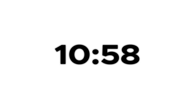 12 minutes Digital countdown 720 seconds. Five minute countdown timer animation on transparent background un white background