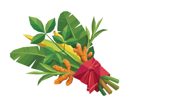 Traditional Nepalese Hindu Ritual Bundle with Ginger and Banana Leaves for Dashain Festival Puja