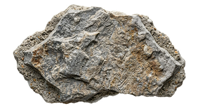 Natural fieldstone rock fragment. Rough granite stone texture isolated on white background.