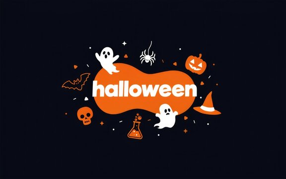 Festive halloween background featuring cute ghosts pumpkins and witch hats on a dark black background design