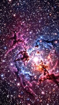 Vibrant Nebula and Starfield in Deep Space - A breathtaking view of a vibrant nebula with swirling clouds of pink, purple, and blue gases, illuminated by countless bright stars in the deep expanse of