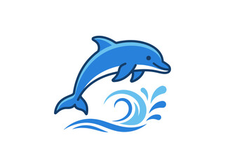 Naklejka premium Jumping Dolphin Icon with Water Splash - Isolated