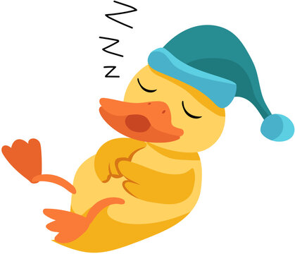 Cute Sleeping Yellow Duckling Wearing a Blue Nightcap