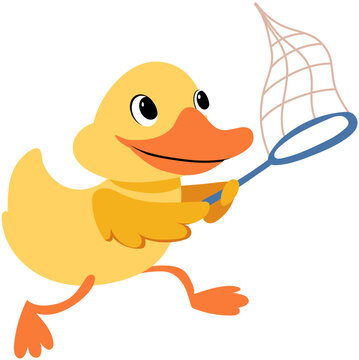 ute Yellow Duckling Chasing with Butterfly Net