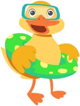 Cute Yellow Duckling Swimming Ready with Float Ring and Goggles