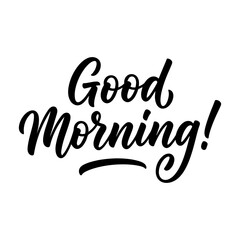 Naklejka premium Good morning handwritten typography calligraphy text vector illustration isolated on white background for greeting cards and social media posts