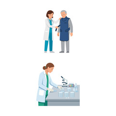Obraz premium Professional Medical Staff Performing Patient Care and Laboratory Research Tasks
