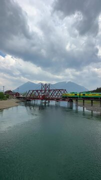 Carcross historic train crossing bridge in Yukon, Canada