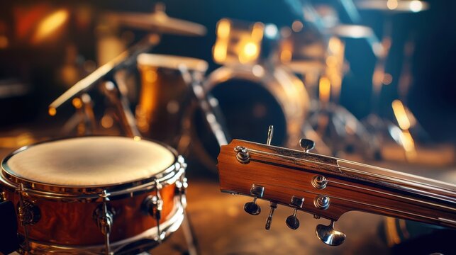 Vibrant drum set with colorful abstract background in artistic display