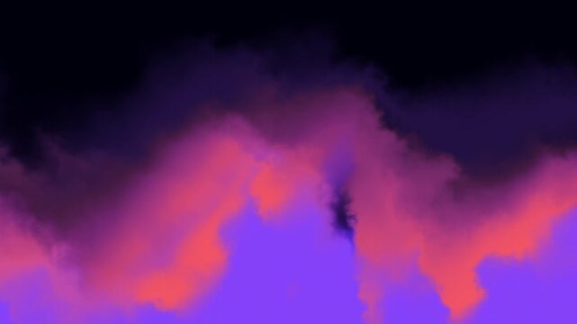 Abstract swirling clouds of vibrant purple and pink smoke with soft light against a dark black background creating an ethereal atmosphere