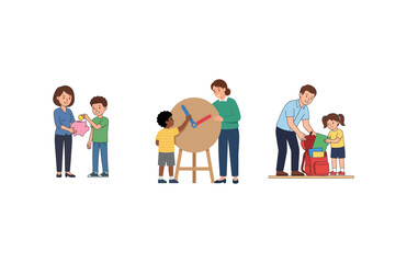 Obraz premium Parents Teaching Children Daily Life Skills and Responsibility Through Educational Activities