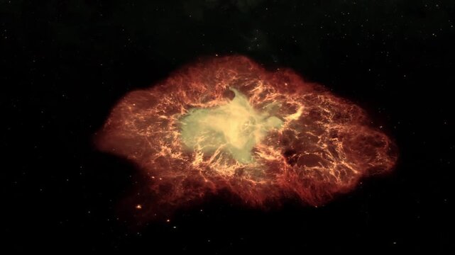 Red giant star exploding into a supernova forming a colorful cosmic nebula in deep space.