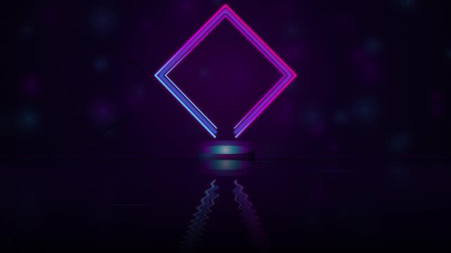 Neon purple diamond shape on dark reflective surface