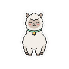 Naklejka premium Friendly white llama with bell isolated on transparent back