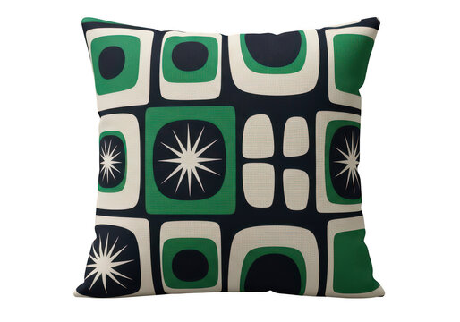 Colorful retro geometric pattern throw pillow isolated on transparent background
