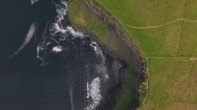 Expansive landscapes of cliff Moher Ireland drone top view