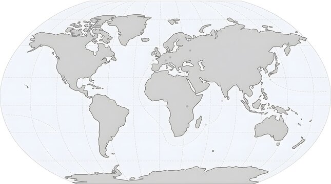 Gray World Map with Oval Globe Projection on White Background