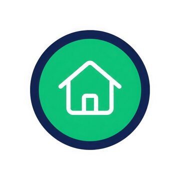 Green home icon button isolated on transparent background