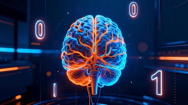 Human brain with glowing neural network